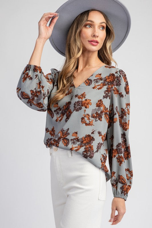 Floral Long Sleeve Top - Blue-blouse- Hometown Style HTS, women's in store and online boutique located in Ingersoll, Ontario