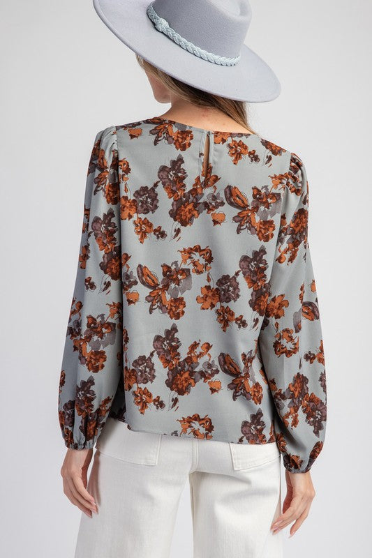 Floral Long Sleeve Top - Blue-blouse- Hometown Style HTS, women's in store and online boutique located in Ingersoll, Ontario