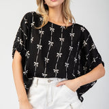 Bow Printed Top - Black-blouse- Hometown Style HTS, women's in store and online boutique located in Ingersoll, Ontario