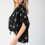 Bow Printed Top - Black-blouse- Hometown Style HTS, women's in store and online boutique located in Ingersoll, Ontario