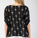 Bow Printed Top - Black-blouse- Hometown Style HTS, women's in store and online boutique located in Ingersoll, Ontario