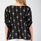 Bow Printed Top - Black-blouse- Hometown Style HTS, women's in store and online boutique located in Ingersoll, Ontario