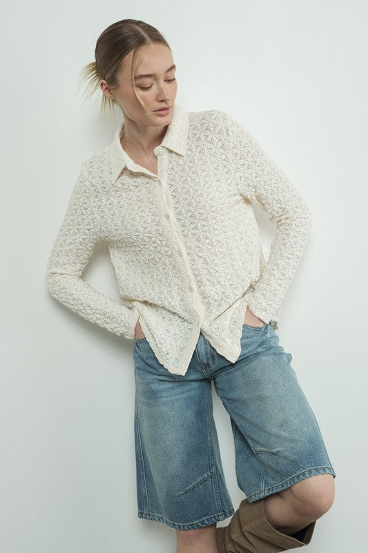 Floral Lace Button Up - Cream-Tops- Hometown Style HTS, women's in store and online boutique located in Ingersoll, Ontario