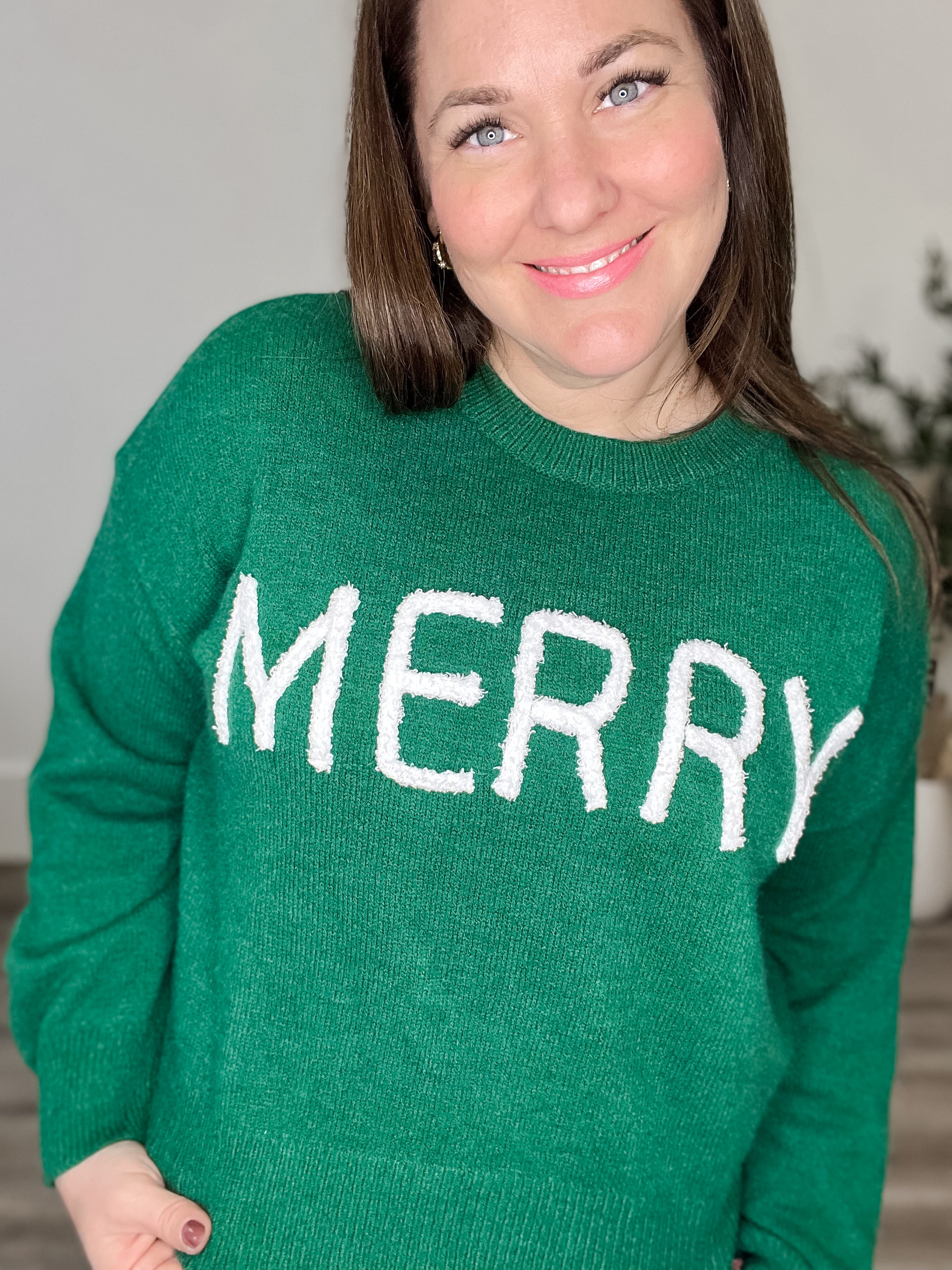 Merry Fluffy Patch Sweater - Green-sweater- Hometown Style HTS, women's in store and online boutique located in Ingersoll, Ontario