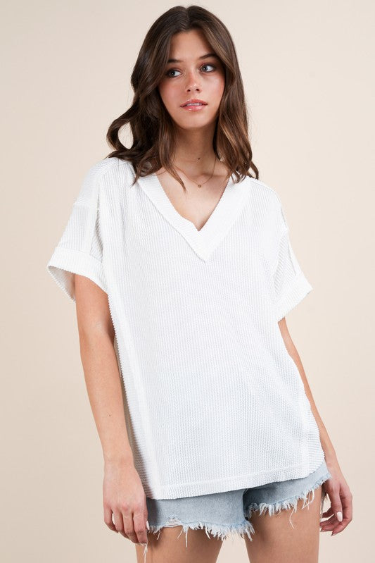 Casual Ribbed Knit Tee - White-tee- Hometown Style HTS, women's in store and online boutique located in Ingersoll, Ontario