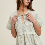Floral Babydoll Blouse - Sage/Cream-blouse- Hometown Style HTS, women's in store and online boutique located in Ingersoll, Ontario