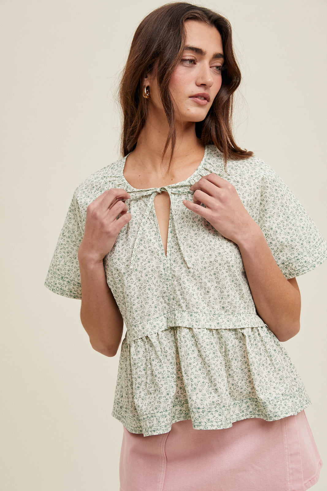 Floral Babydoll Blouse - Sage/Cream-blouse- Hometown Style HTS, women's in store and online boutique located in Ingersoll, Ontario