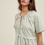 Floral Babydoll Blouse - Sage/Cream-blouse- Hometown Style HTS, women's in store and online boutique located in Ingersoll, Ontario