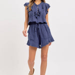 Casual Cotton Romper - Ink-Jumpsuits & Rompers- Hometown Style HTS, women's in store and online boutique located in Ingersoll, Ontario