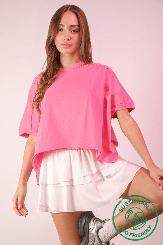 Oversized Crop Tee - Pink-T shirt- Hometown Style HTS, women's in store and online boutique located in Ingersoll, Ontario