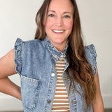Ruffled Denim Vest-vest- Hometown Style HTS, women's in store and online boutique located in Ingersoll, Ontario