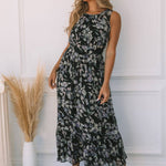 Floral Open Back Maxi Dress - Black-dress- Hometown Style HTS, women's in store and online boutique located in Ingersoll, Ontario