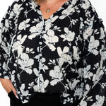 Floral Crinkle Fabric Blouse - Black-blouse- Hometown Style HTS, women's in store and online boutique located in Ingersoll, Ontario