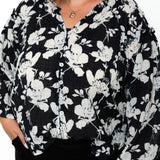 Floral Crinkle Fabric Blouse - Black-blouse- Hometown Style HTS, women's in store and online boutique located in Ingersoll, Ontario