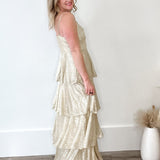 Lurex Gold Tiered Maxi Dress-dress- Hometown Style HTS, women's in store and online boutique located in Ingersoll, Ontario