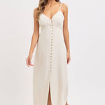 Feminine Linen Blend Midi Dress-dress- Hometown Style HTS, women's in store and online boutique located in Ingersoll, Ontario