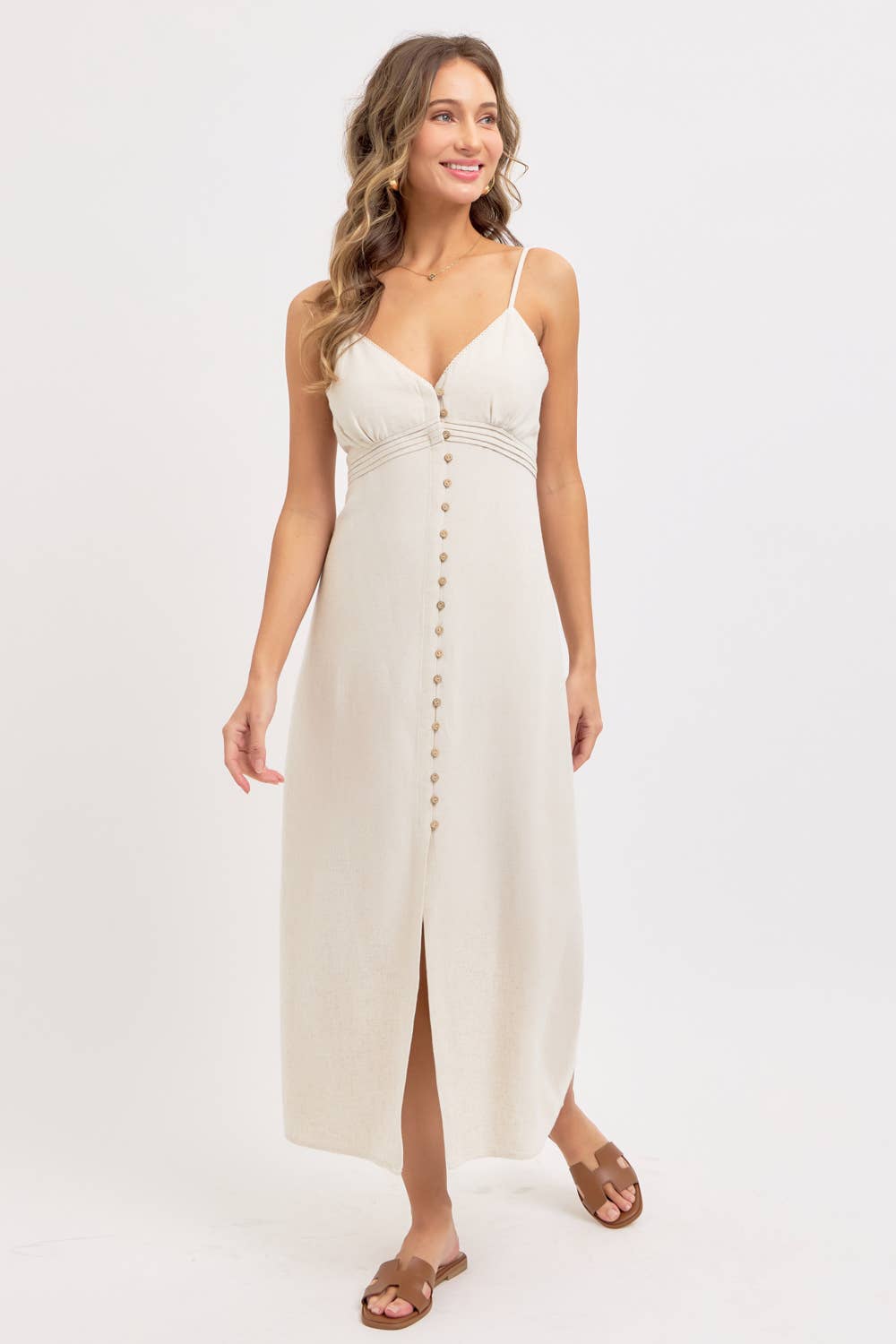 Feminine Linen Blend Midi Dress-dress- Hometown Style HTS, women's in store and online boutique located in Ingersoll, Ontario