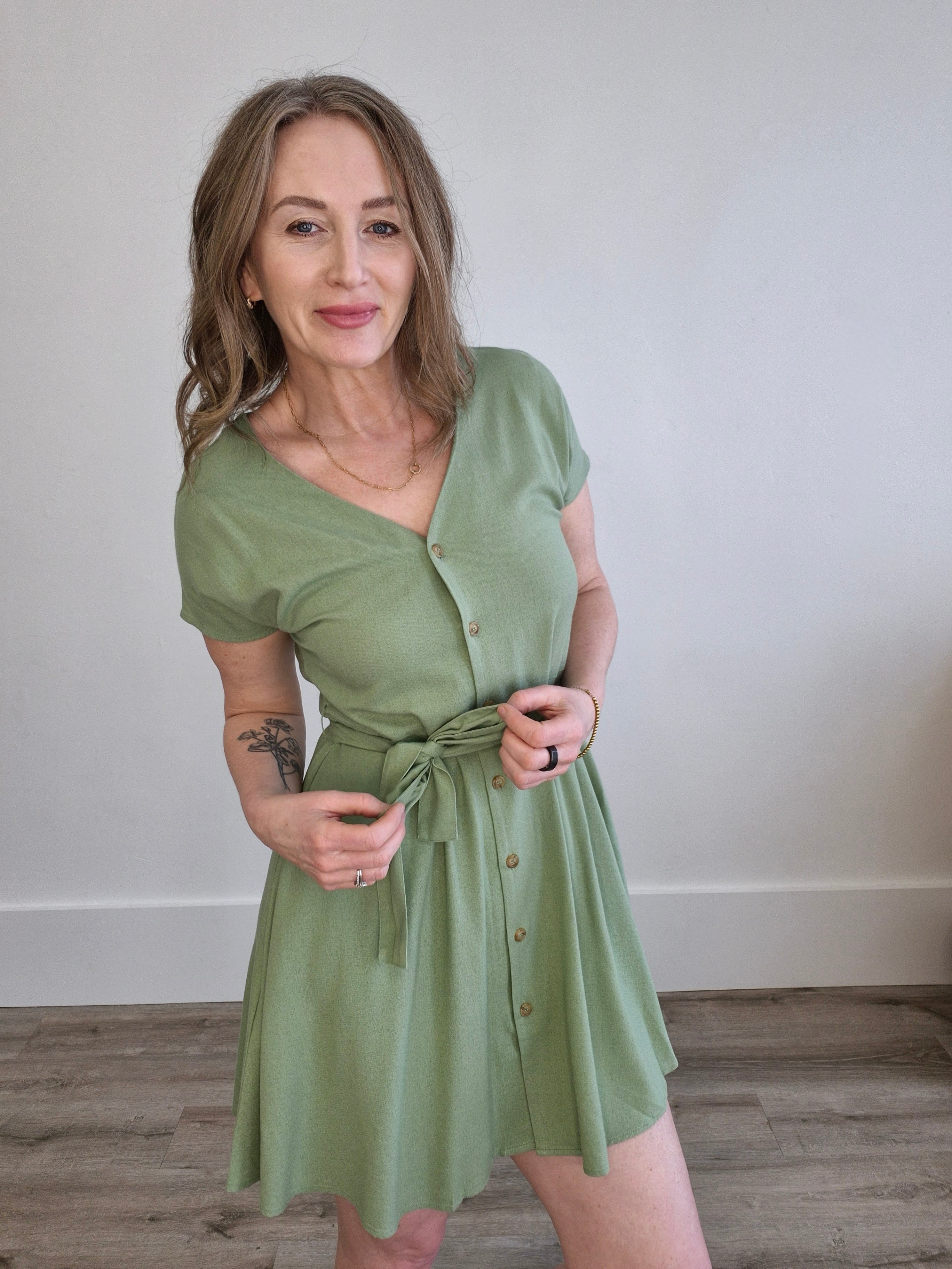 Casual Dresses - Green-Casual Dresses- Hometown Style HTS, women's in store and online boutique located in Ingersoll, Ontario
