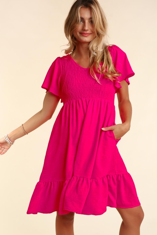 Fit and Flare Dress - Pink-Dress- Hometown Style HTS, women's in store and online boutique located in Ingersoll, Ontario