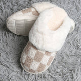 Checkered Faux Fur Cuff Mule Luxury Slipper-slipper- Hometown Style HTS, women's in store and online boutique located in Ingersoll, Ontario