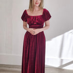 Square Neck Velvet Dress - Wine-Special Occasion Dresses- Hometown Style HTS, women's in store and online boutique located in Ingersoll, Ontario