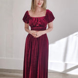 Square Neck Velvet Dress - Wine-Special Occasion Dresses- Hometown Style HTS, women's in store and online boutique located in Ingersoll, Ontario