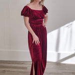 Square Neck Velvet Dress - Wine-Special Occasion Dresses- Hometown Style HTS, women's in store and online boutique located in Ingersoll, Ontario