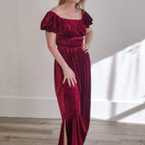 Square Neck Velvet Dress - Wine-Special Occasion Dresses- Hometown Style HTS, women's in store and online boutique located in Ingersoll, Ontario