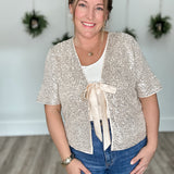 Sequin Bow Detail Top - Champagne-Blouses- Hometown Style HTS, women's in store and online boutique located in Ingersoll, Ontario