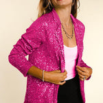 Sequin Open Blazer - Hot Pink-blazer- Hometown Style HTS, women's in store and online boutique located in Ingersoll, Ontario