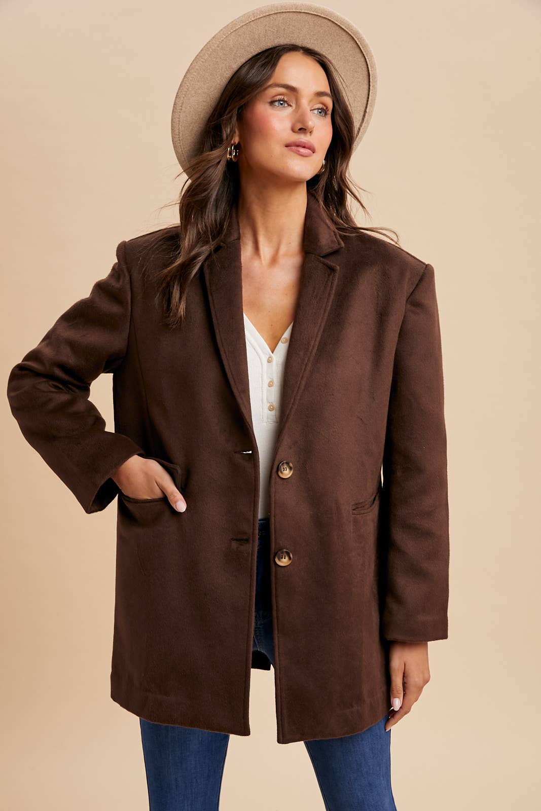 Oversized Longline Blazer - Chocolate Brown-Coat & Jackets- Hometown Style HTS, women's in store and online boutique located in Ingersoll, Ontario