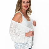 Crochet Half Sleeve Cardigan - White-cardigan- Hometown Style HTS, women's in store and online boutique located in Ingersoll, Ontario