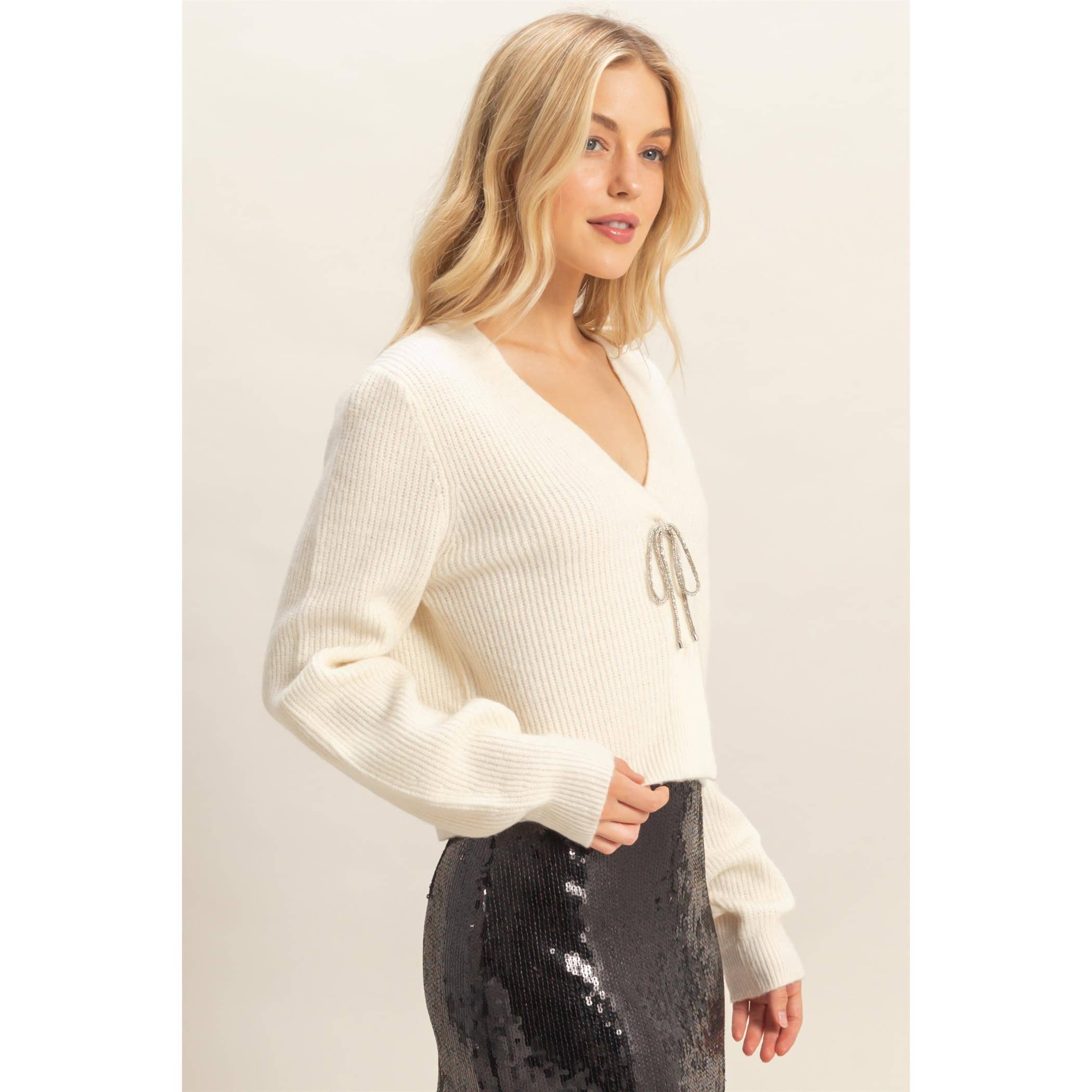 Sparkly Bow Cardigan - Cream-cardigan- Hometown Style HTS, women's in store and online boutique located in Ingersoll, Ontario