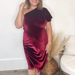 One Shoulder Velvet Wrap Dress - Wine-dresses- Hometown Style HTS, women's in store and online boutique located in Ingersoll, Ontario