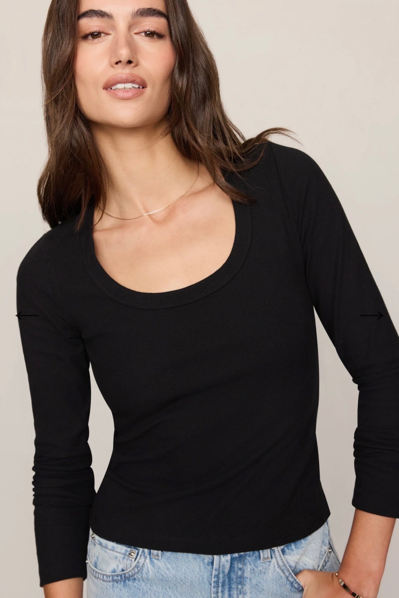 GREYSON SCOOP LONG SLEEVE TEE - Black-Casual Tops- Hometown Style HTS, women's in store and online boutique located in Ingersoll, Ontario