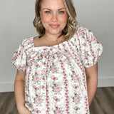 Floral Puff Sleeve Blouse - Pink-Tops- Hometown Style HTS, women's in store and online boutique located in Ingersoll, Ontario