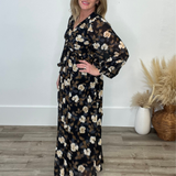 Floral Twist Wrap Maxi Dress - Black-Dress- Hometown Style HTS, women's in store and online boutique located in Ingersoll, Ontario