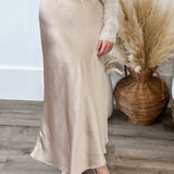 Satin Midi Skirt - Champagne- Hometown Style HTS, women's in store and online boutique located in Ingersoll, Ontario