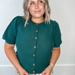 Puff Sleeve Button up Cardigan - Forest-Sweaters and Cardigans- Hometown Style HTS, women's in store and online boutique located in Ingersoll, Ontario