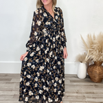 Floral Twist Wrap Maxi Dress - Black-Dress- Hometown Style HTS, women's in store and online boutique located in Ingersoll, Ontario