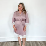 Women's Jersey Knit Robe with Lace Trim - Mauve-Intimates- Hometown Style HTS, women's in store and online boutique located in Ingersoll, Ontario