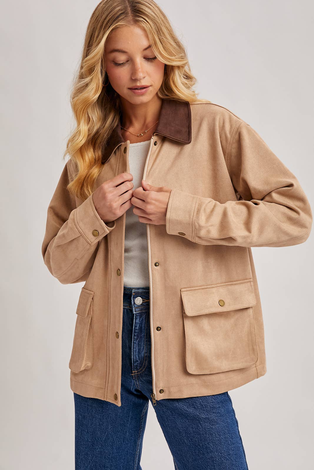Faux Suede Barn Jacket-Coat & Jackets- Hometown Style HTS, women's in store and online boutique located in Ingersoll, Ontario