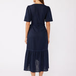 Embroidered Wrap Midi Dress - Navy-dress- Hometown Style HTS, women's in store and online boutique located in Ingersoll, Ontario