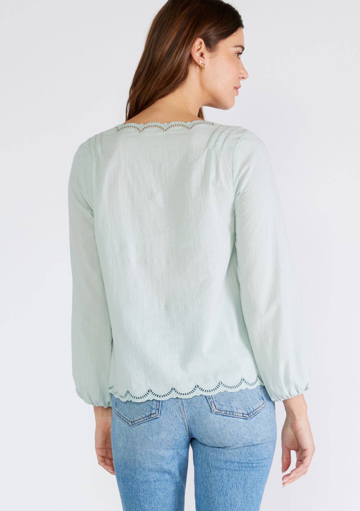 Scallop Edge Blouse - Seafoam-Tops- Hometown Style HTS, women's in store and online boutique located in Ingersoll, Ontario