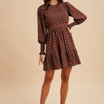 Polka Dot Ruffled Mini Dress - Brown-Special Occasion Dresses- Hometown Style HTS, women's in store and online boutique located in Ingersoll, Ontario