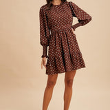 Polka Dot Ruffled Mini Dress - Brown-Special Occasion Dresses- Hometown Style HTS, women's in store and online boutique located in Ingersoll, Ontario