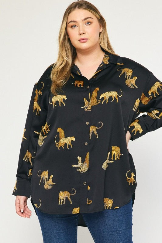 Leopard Print Blouse - Black EX-blouse- Hometown Style HTS, women's in store and online boutique located in Ingersoll, Ontario