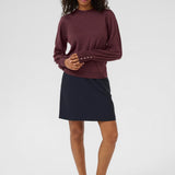 KALizza Round Neck Pullover Buttons - Fudge-Casual Tops- Hometown Style HTS, women's in store and online boutique located in Ingersoll, Ontario