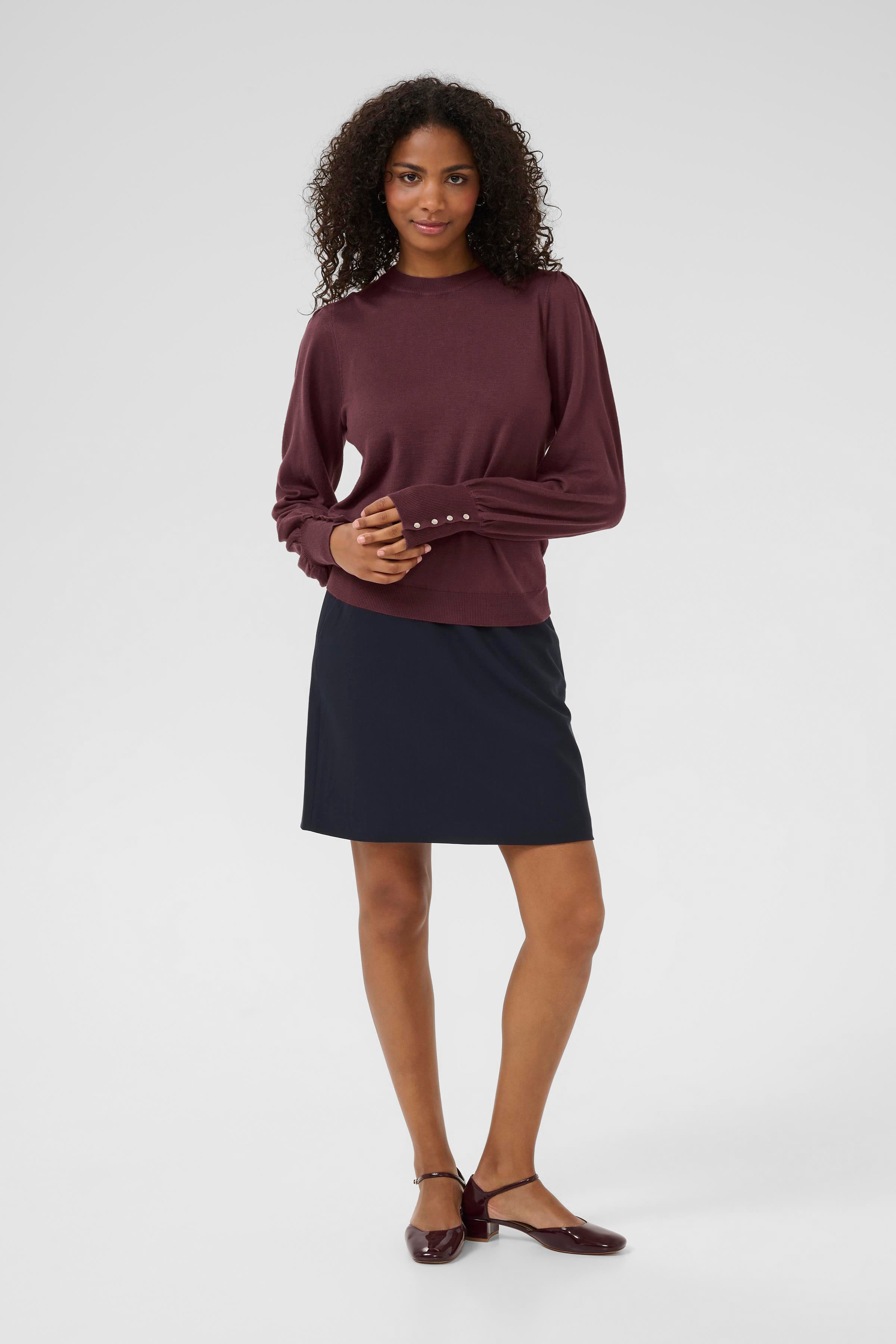 KALizza Round Neck Pullover Buttons - Fudge-Casual Tops- Hometown Style HTS, women's in store and online boutique located in Ingersoll, Ontario
