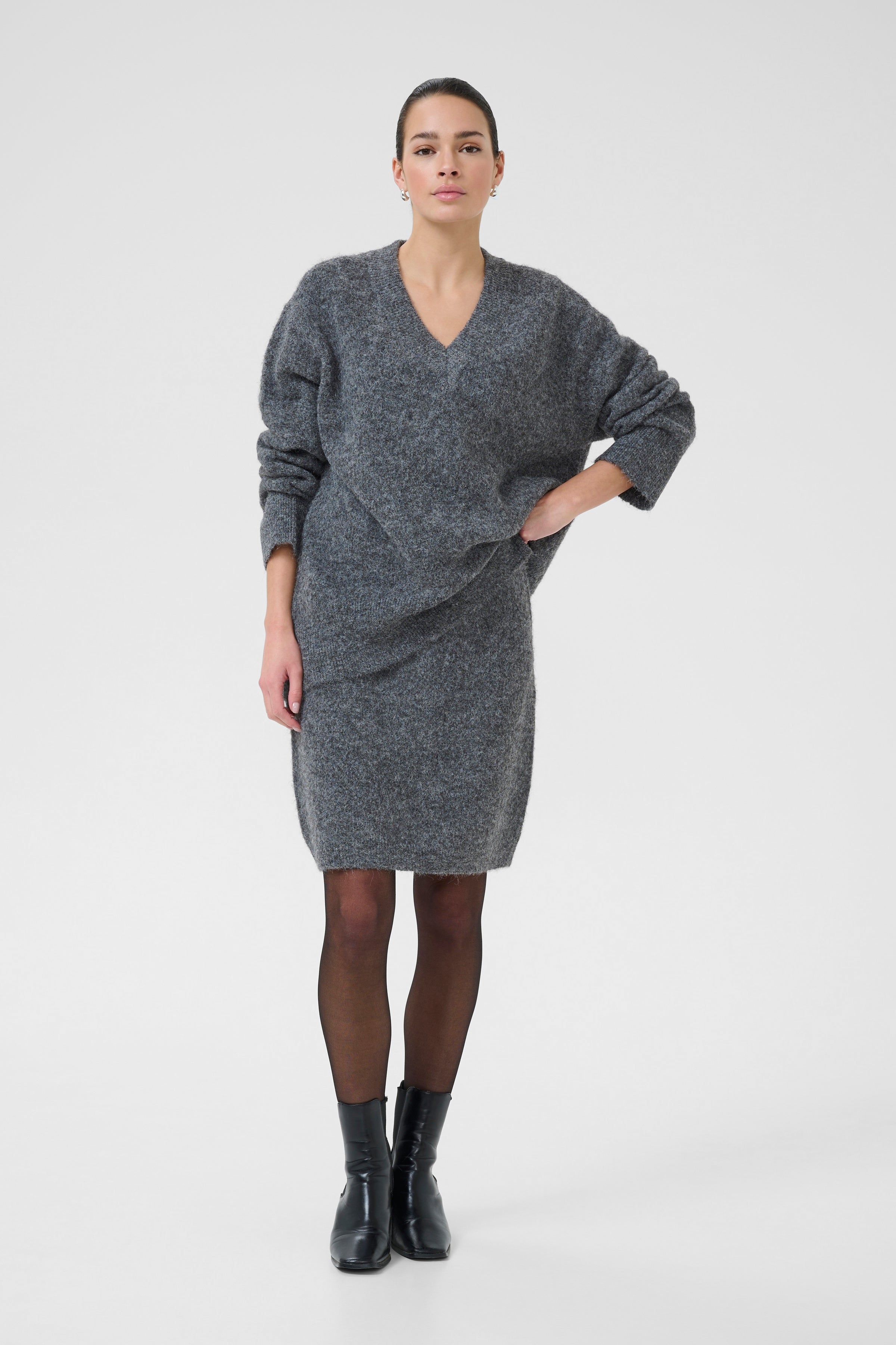 Trudy Knitted Skirt - Grey Melange-skirt- Hometown Style HTS, women's in store and online boutique located in Ingersoll, Ontario